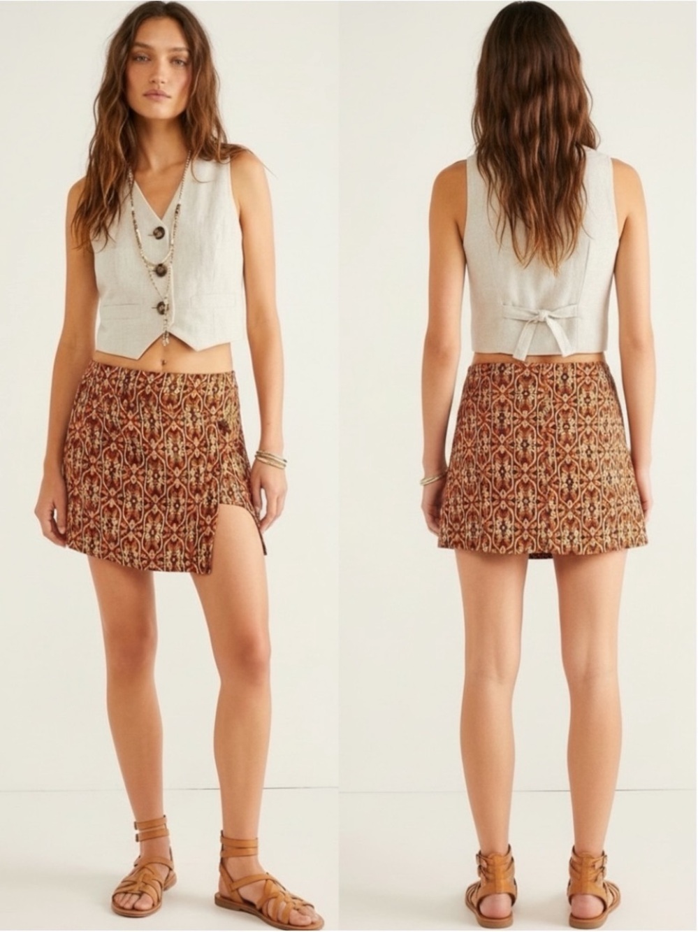 Free People Take It Easy Mini Wrap Skirt Terracotta Boho Geometric 70s 8 NWOT